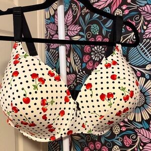 Playful Cherry Print Bra with Black Polka Dots